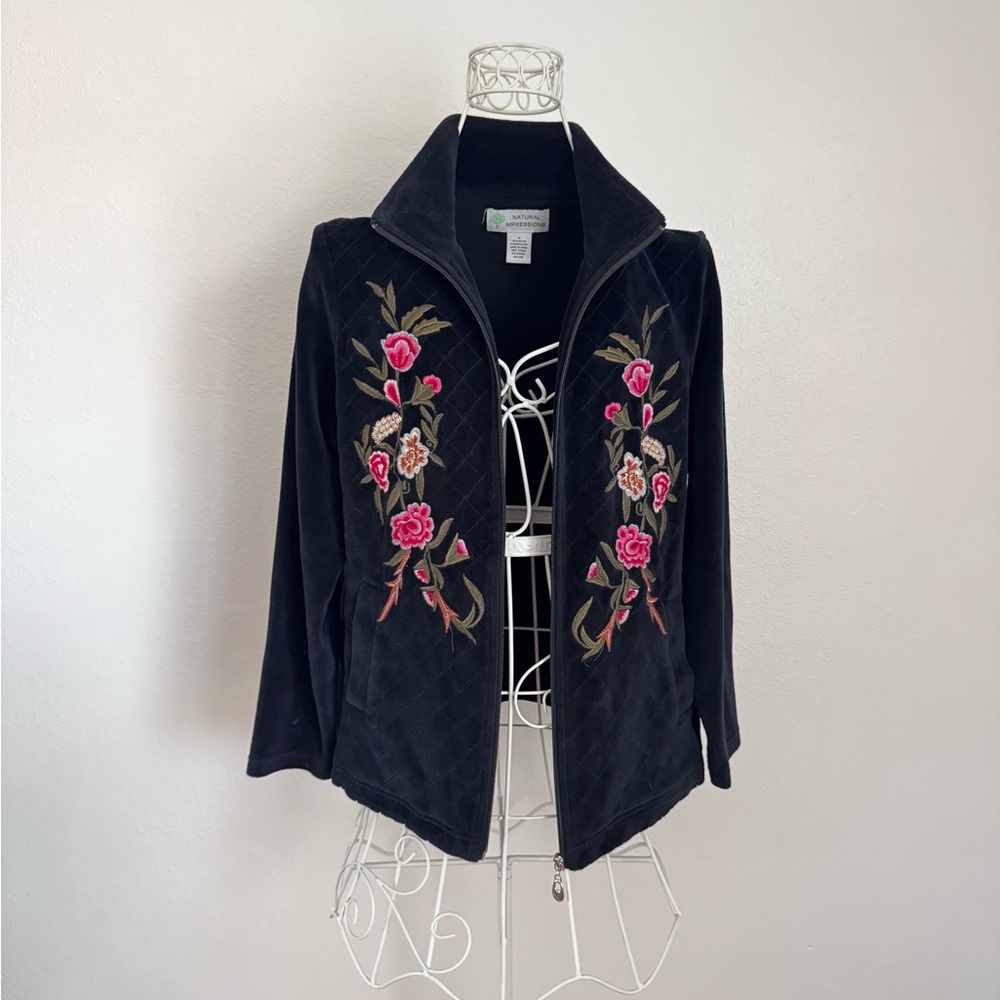 Impressions Black Jacket with Floral Embroidery